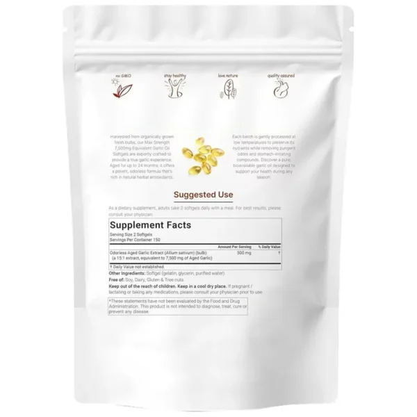 Aged Garlic Extract Softgels – Odorless Garlic Oil for Immune & Heart Wellness Support
